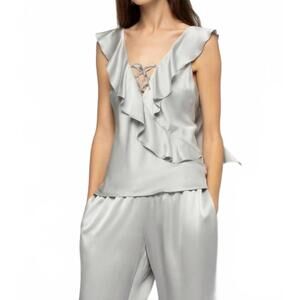 NEW MAX&MOI tantoinette silk top with ruffles in grey